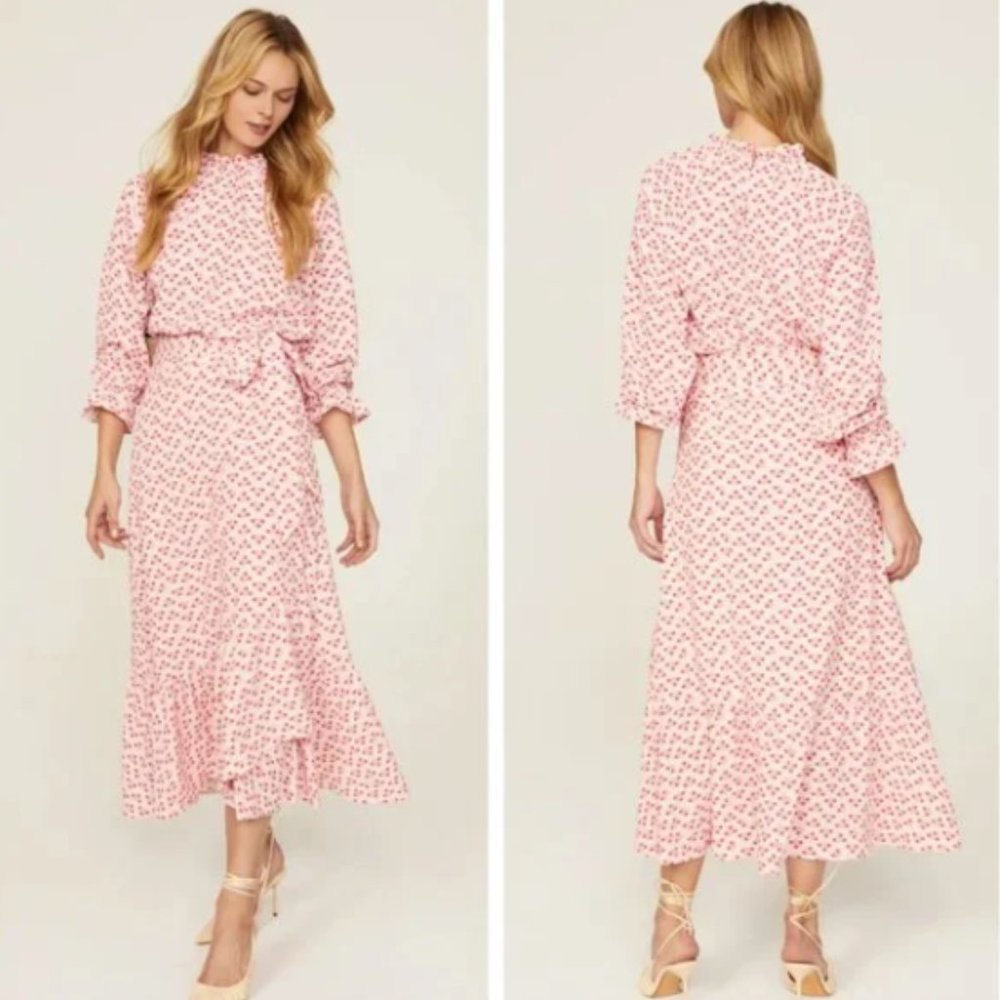 NEW Hill House Mirabel Maxi Wrap Skirt Pink Spaced Floral Poly Crepe XL